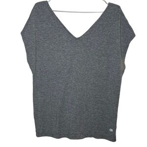 GAP Fit Breathe Short Sleeve Shirt Heather Grey V Neck Athleisure